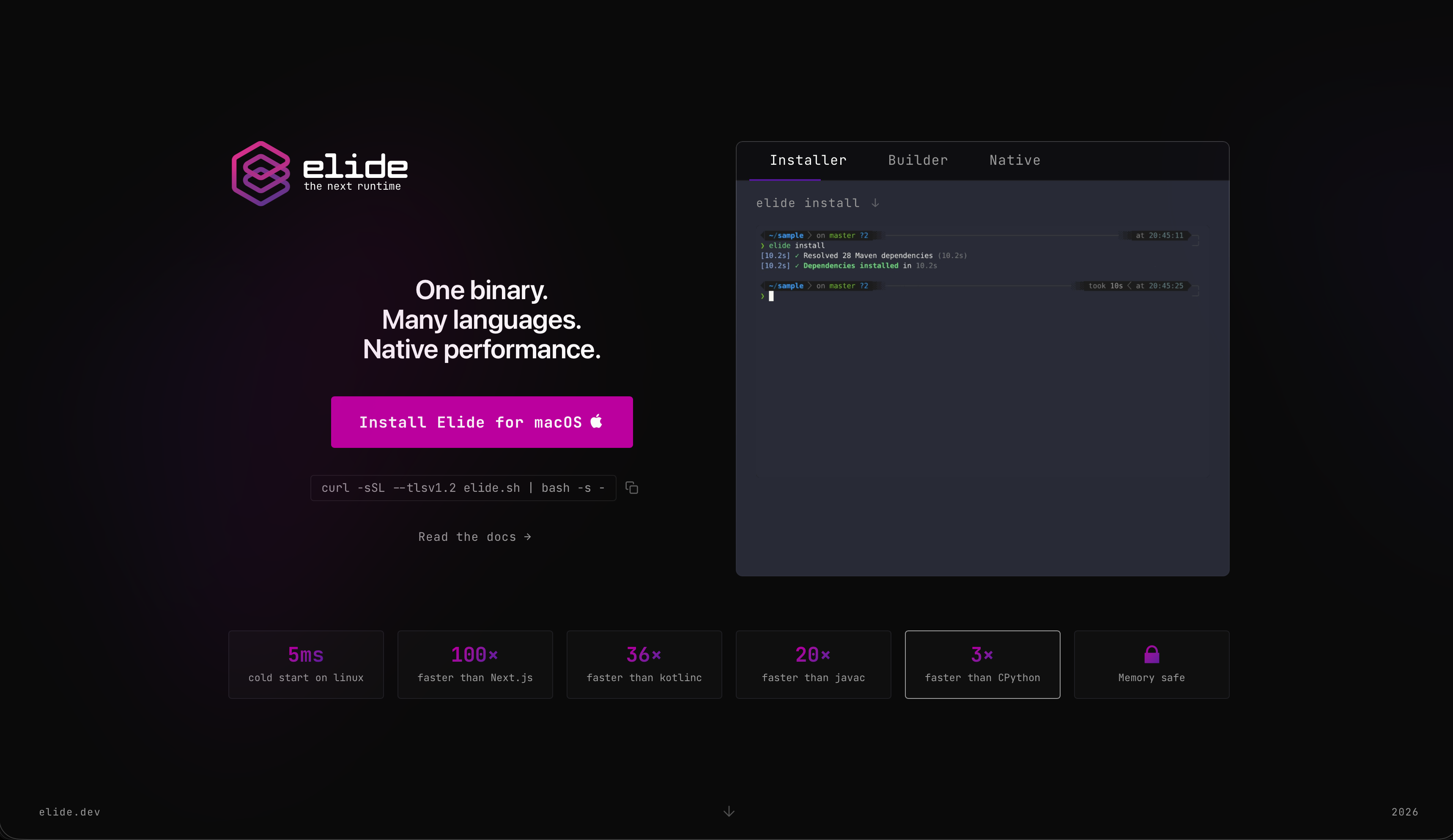 Elide marketing site hero section